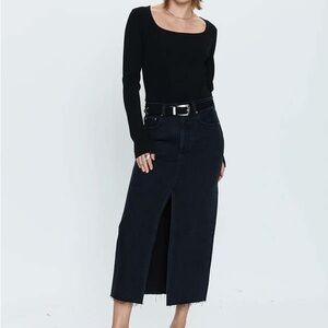 PISTOLA ALICE DENIM MIDI 100% COTTON SKIRT UNDERGROUND WASH BLACK 24